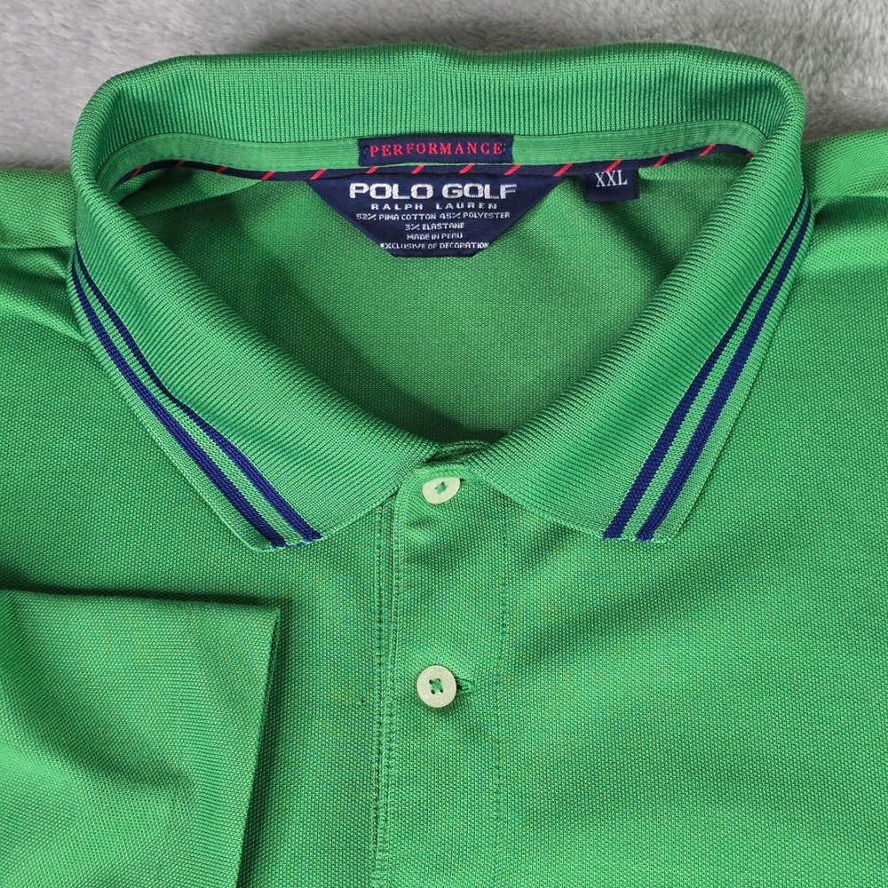 Polo Golf Ralph Lauren Performance Shirt Mens XXL Green Pima Cotton Tipped Neck